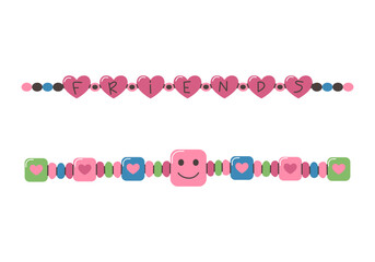 Friendship bracelet vector set. Handmade jewelry. Doodle illustration. 