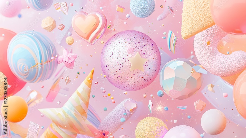 Poster colorful abstract background with 3d shapes and pastel design elements