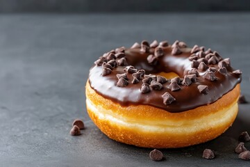Delicious chocolate chip donut bakery food photography modern kitchen close-up indulgence