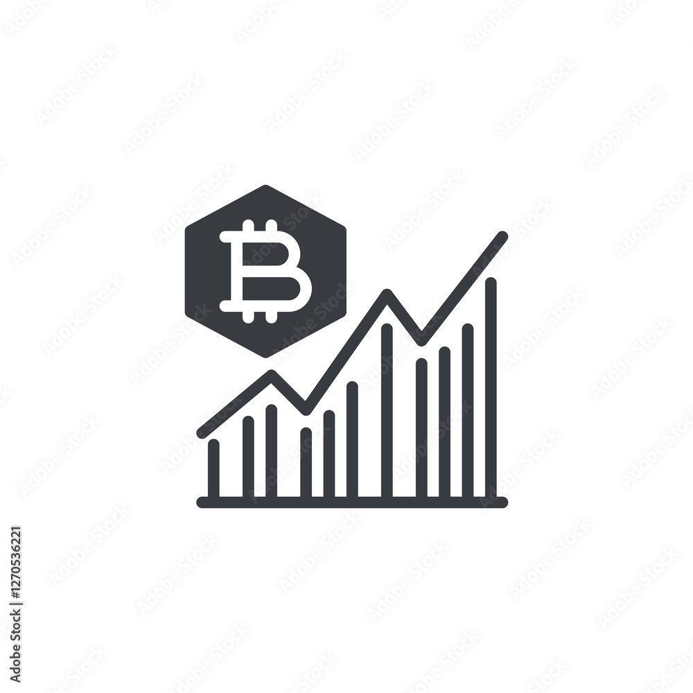 Poster rising graph with a bitcoin vector icon
