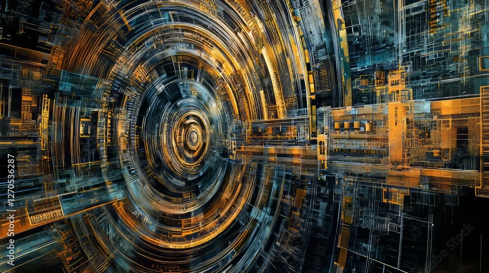 Poster hi-tech structure with intricate circular design. futuristic, modern tech background.
