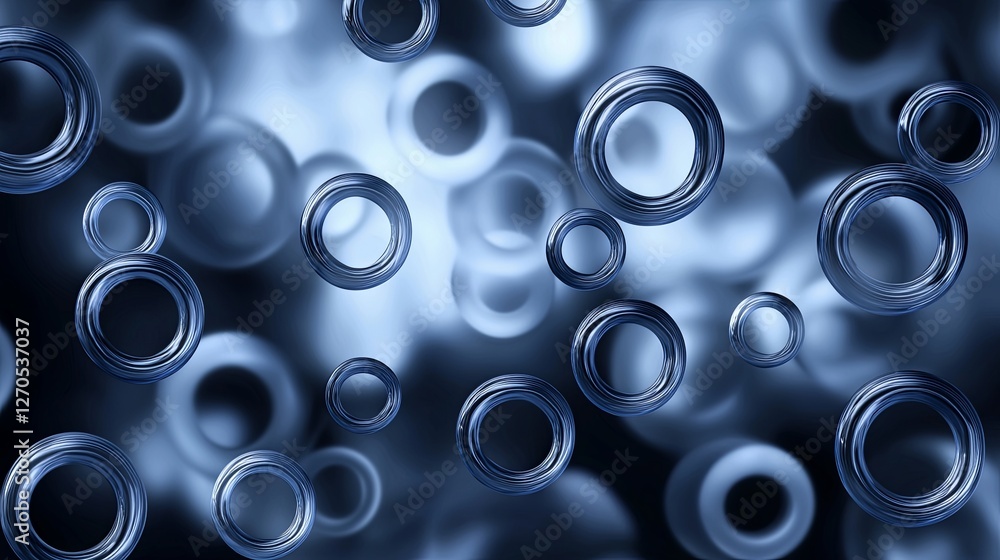 Poster abstract blue circles floating in a soft focus background