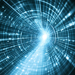 Fototapeta premium Abstract Digital Tunnel Leading to a Bright Light Source Technology and Futuristic Concept