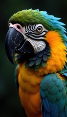 Fototapeta premium Close-up of macaw head, showing intricate plumage, tropical, macaw
