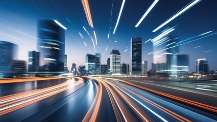 A sleek, high-tech business background with blurred city lights and motion trails, exuding energy and innovation—ideal for startups, fintech, and modern enterprises.