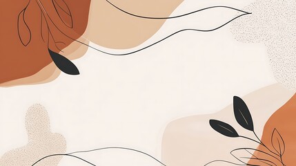 Abstract Minimalist Art Featuring Earthy Tones and Leaves