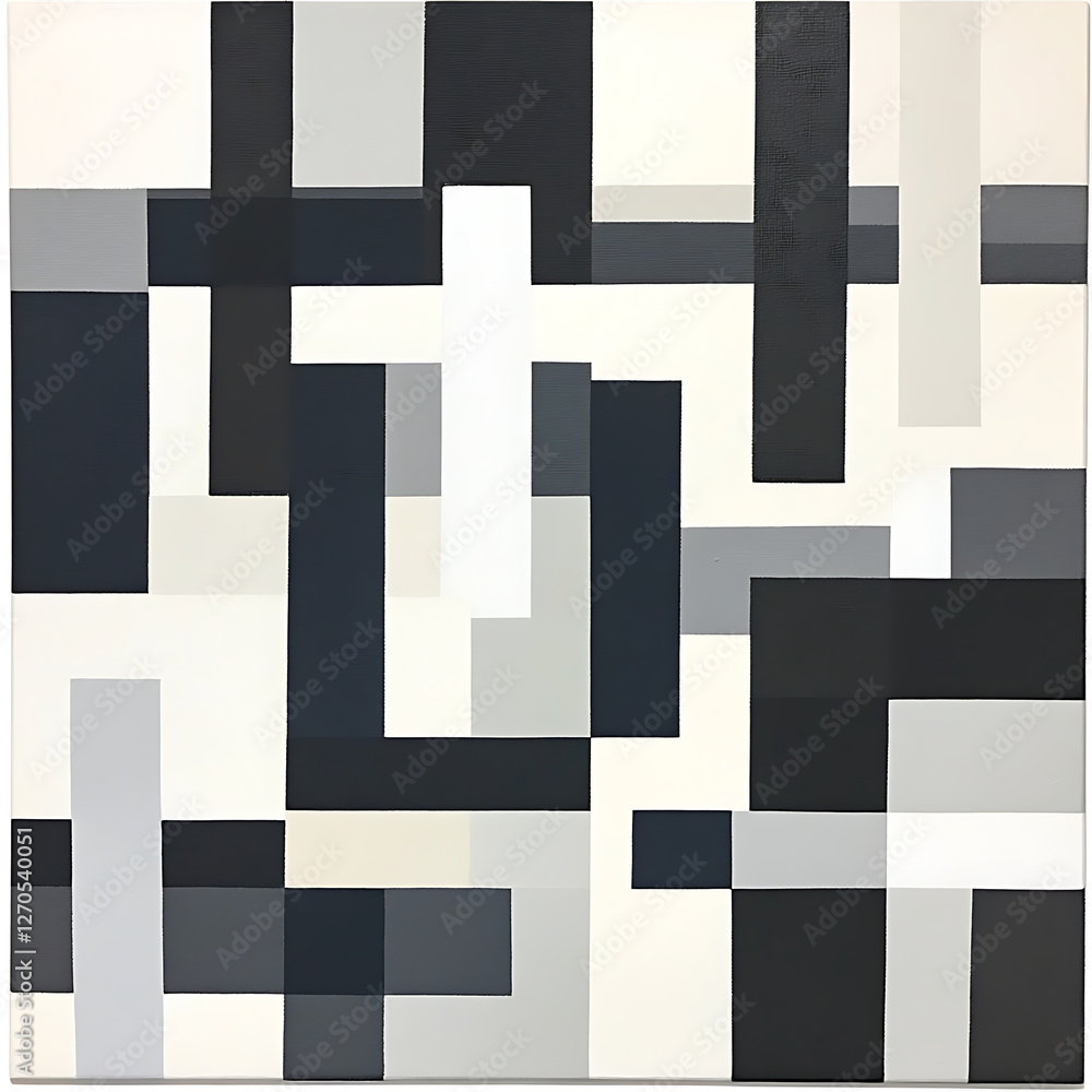 Poster abstract geometric arrangement of rectangular shapes in monochrome tones with overlapping planes