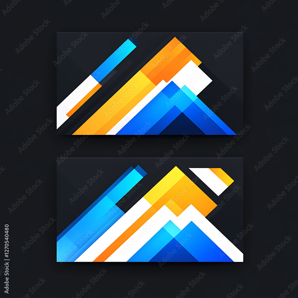 Poster abstract geometric design with angled shapes and vibrant color palette on dark background