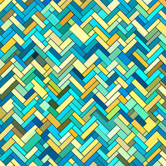 Abstract Geometric Herringbone Pattern with Blue Yellow and Green Color Palette Modern Art Style