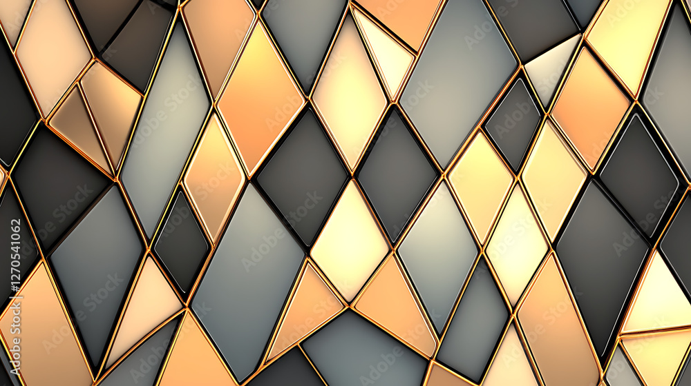 Aufkleber abstract geometric pattern with interlocking diamond shapes in gold trim and gray tones design