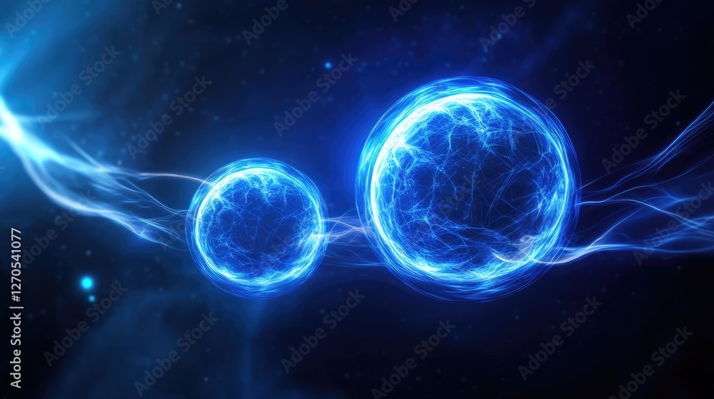 Poster exploring electrifying energy spheres digital universe abstract graphics cosmic environment futurist
