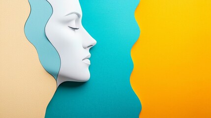 Vibrant white mask against a striking blue and yellow background  artistic expression