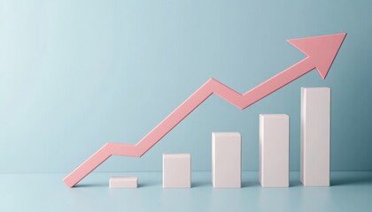 Obraz premium Pink Arrow Growth Chart 3D Render, Minimalist Bar Graph, Upward Trend, Success Financial Growth, Business Success