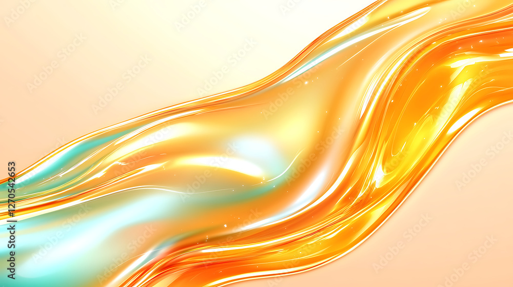 Poster abstract golden wave of light and liquid flowing elegantly on a soft background texture design