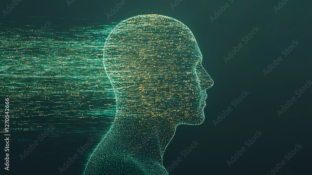 Aufkleber digital representation of human mind with data streams and particles