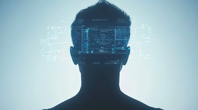 Human Silhouette with Digital Technology Interface Background