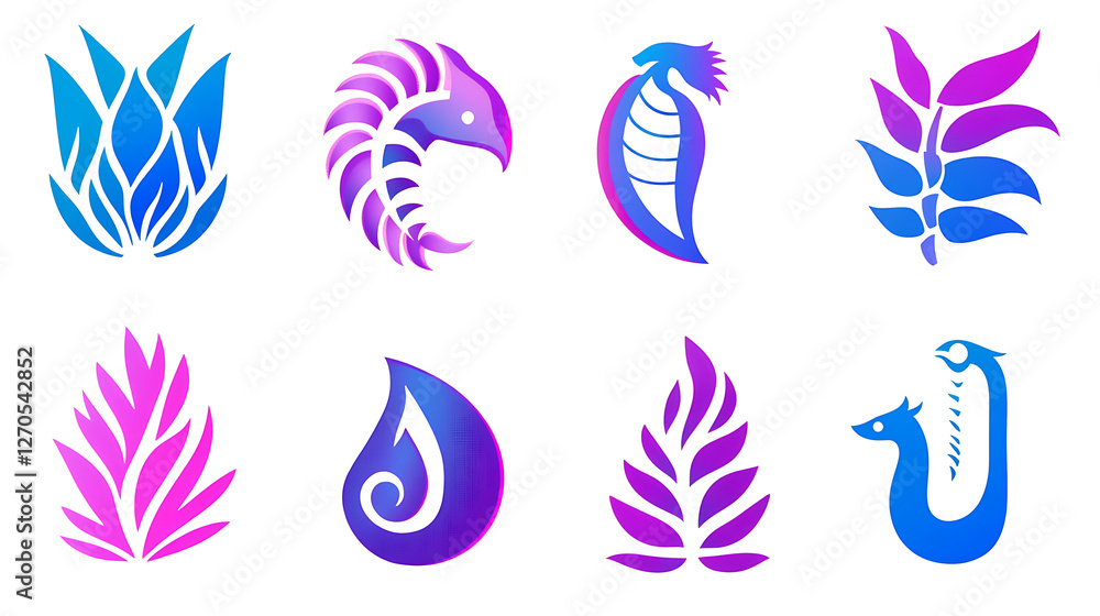 Poster abstract graphic gradient foliage and creatures art display with modern design elements vector icons