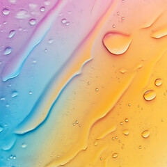 Abstract Gradient Colored Water Droplets and Streaks Displaying Fluid Dynamics and Texture