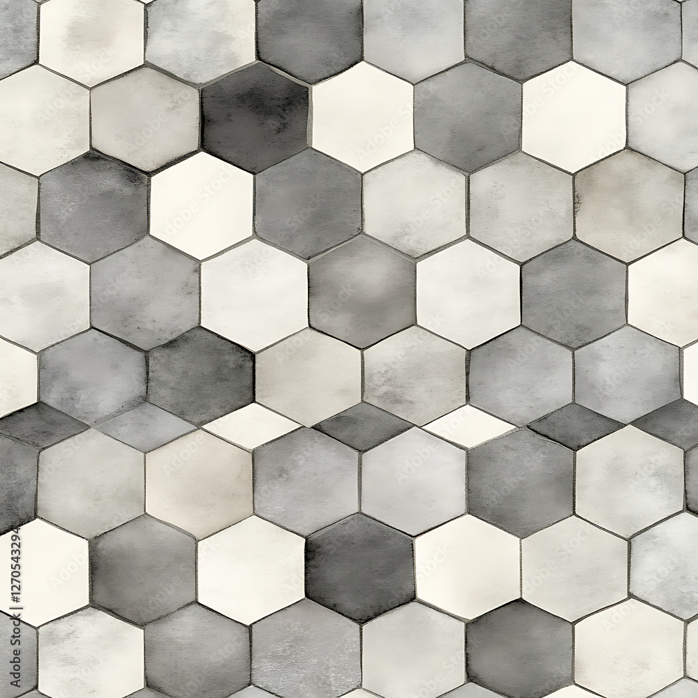 Aufkleber abstract hexagon mosaic surface in shades of gray and white with seamless pattern texture and geomet