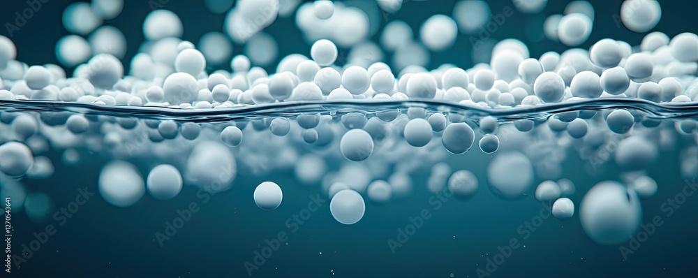 Poster plastic pollution idea. bubbles floating in water create a serene and tranquil underwater atmosphere