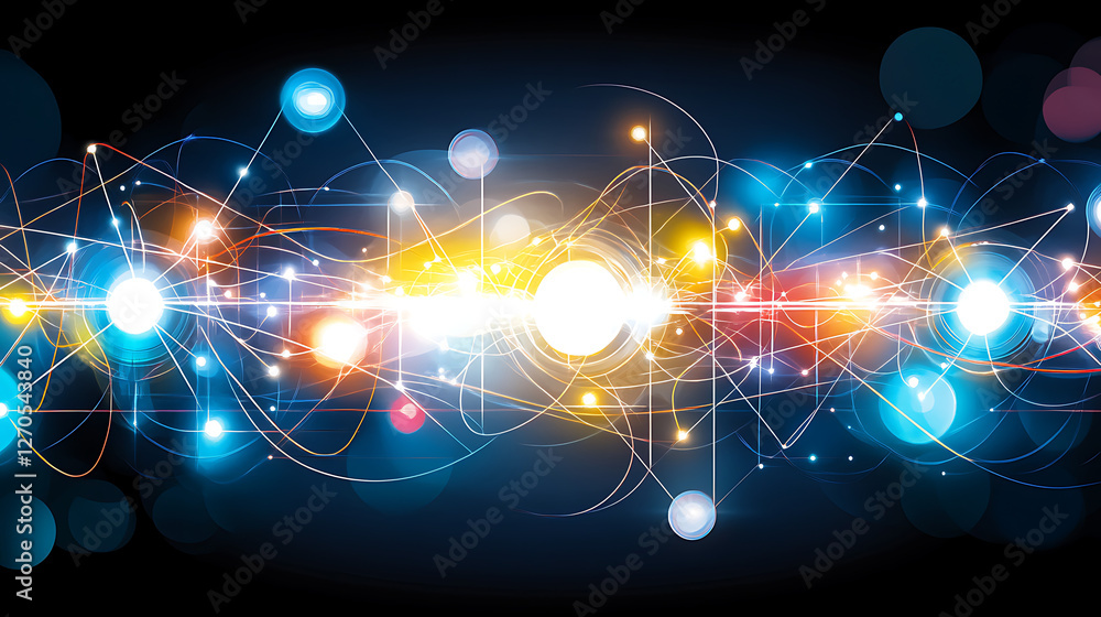 Poster abstract interconnected data network illustration with glowing nodes and lines connection
