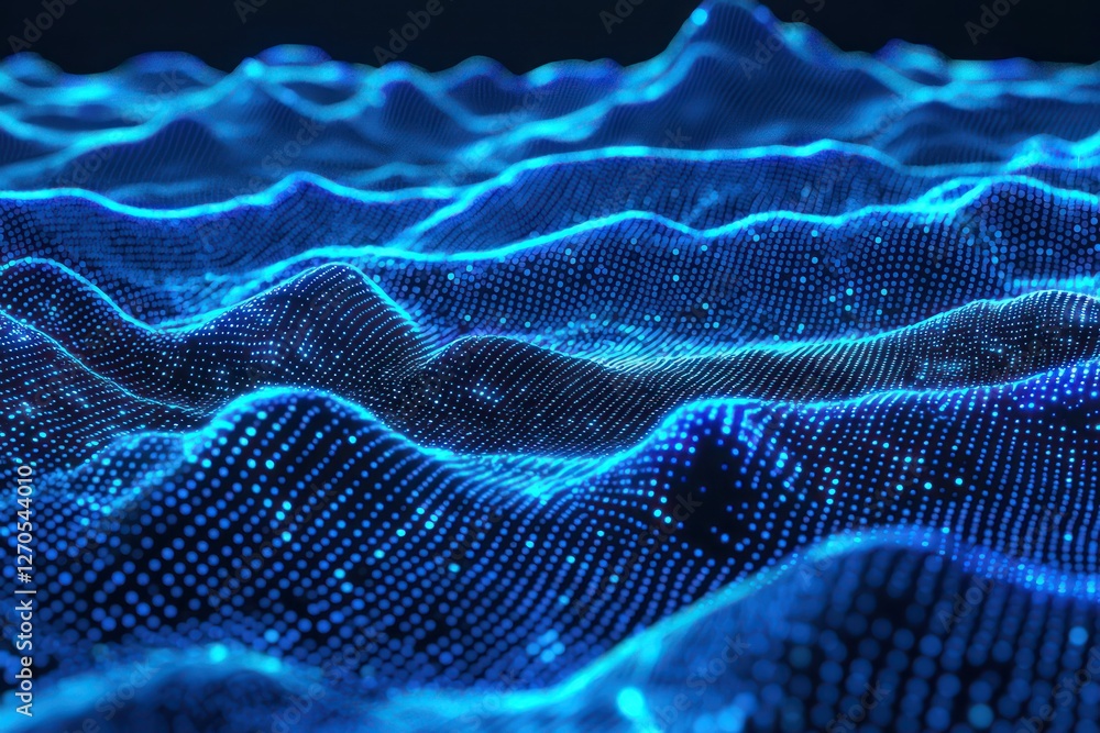 Aufkleber virtual terrain flowing with intelligent data connections, forming structured smart city networks.