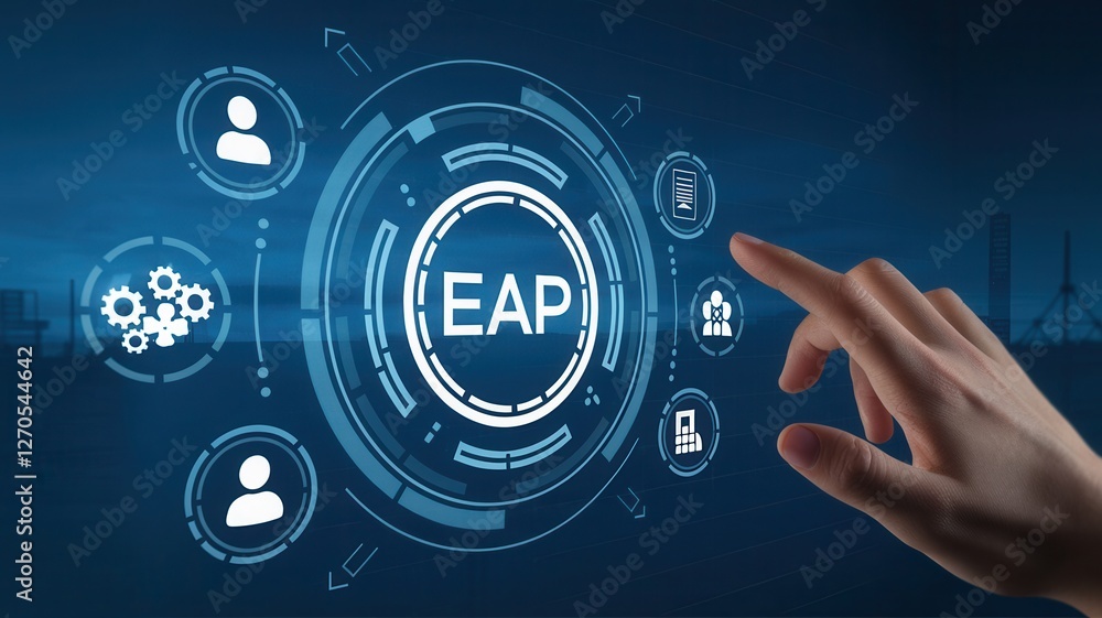 Aufkleber employee assistance program represented by a futuristic interface with icons
