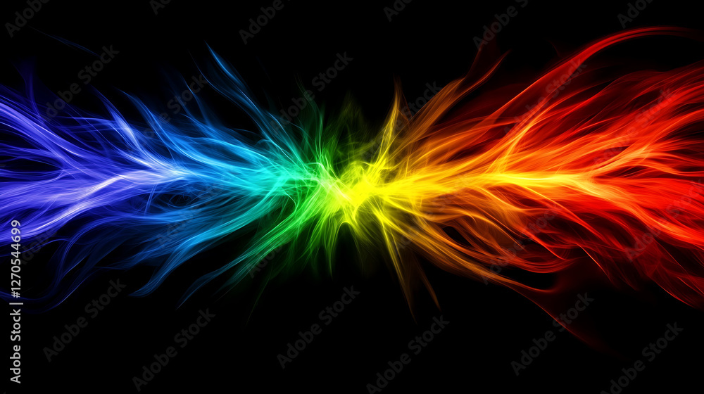 Poster abstract light spectrum energy wave visualization with vibrant colors on a dark background design