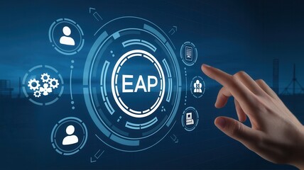 Employee assistance program represented by a futuristic interface with icons