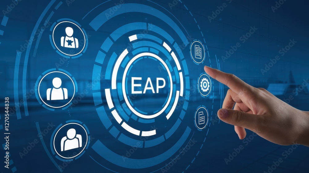 Aufkleber a finger interacting with a digital employee assistance program interface