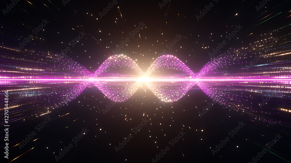 Poster abstract light swirls with radiating rays and glowing particles for futuristic design visuals