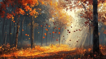 harmonious dance of the leaves that fall from the trees in autumn