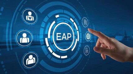 A finger interacting with a digital employee assistance program interface