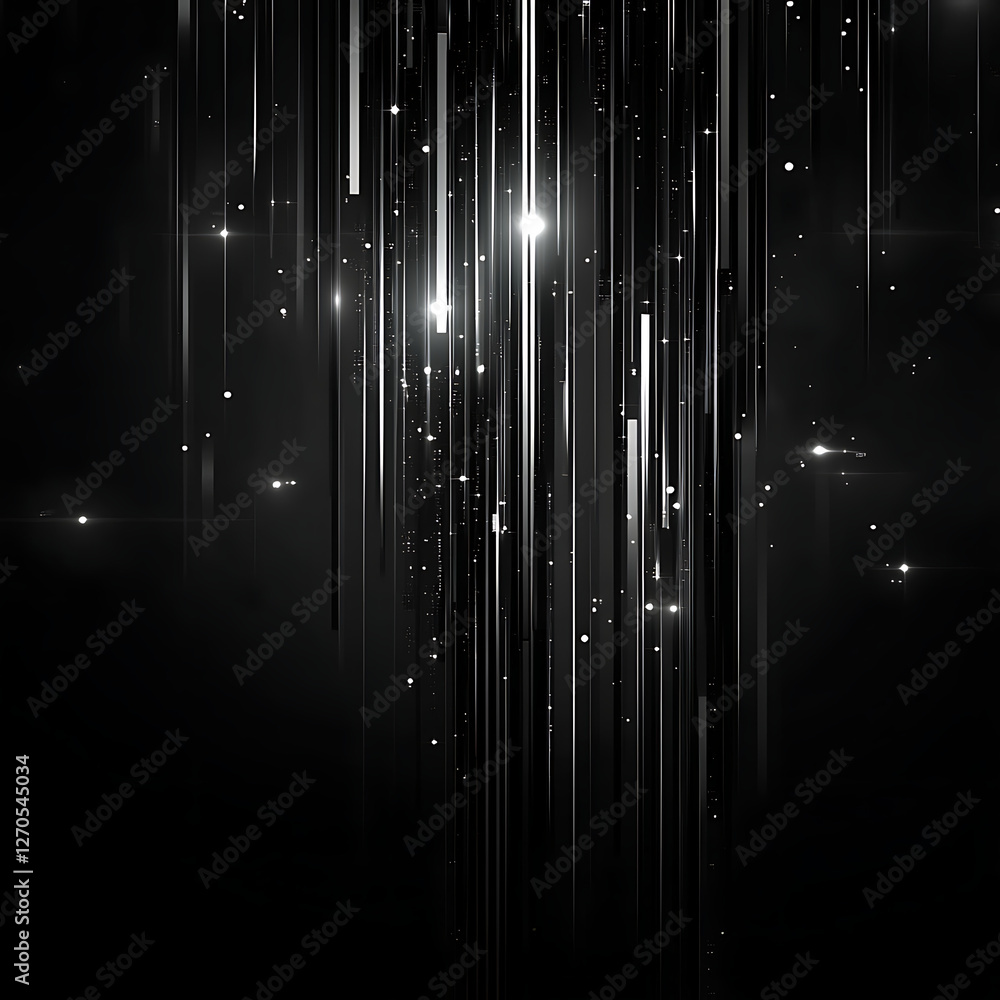 Poster abstract linear luminous cascade of streaks in grayscale composition for modern designs and backgrou