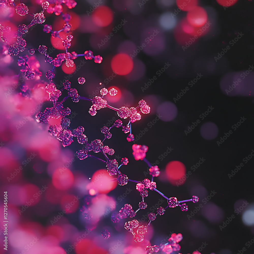 Poster abstract molecular network with glowing spheres and vibrant bokeh effects for sci-fi visuals