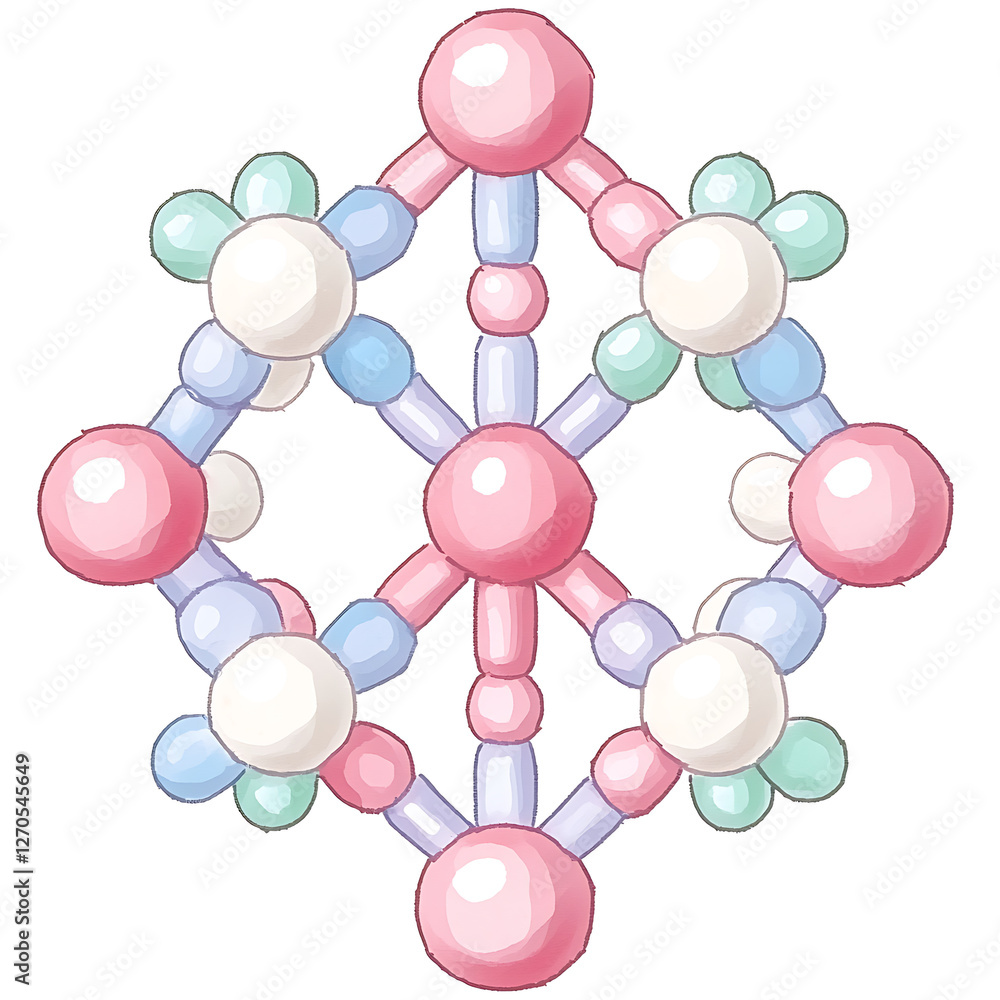 Poster abstract molecular structure diagram with connected spheres and geometric arrangement elements