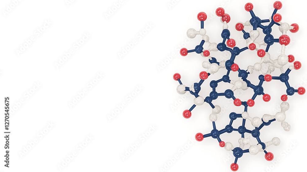 Poster abstract molecular structure model featuring spheres and connecting rods on white backdrop design