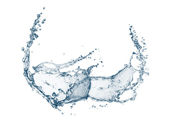 カーブした青い水の波と水しぶきの3dイラスト