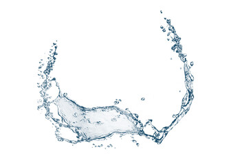 カーブした青い水の波と水しぶきの3dイラスト