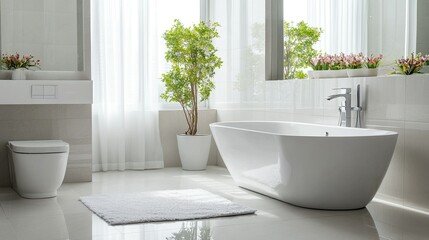 Modern bathroom interior with clean white fixtures