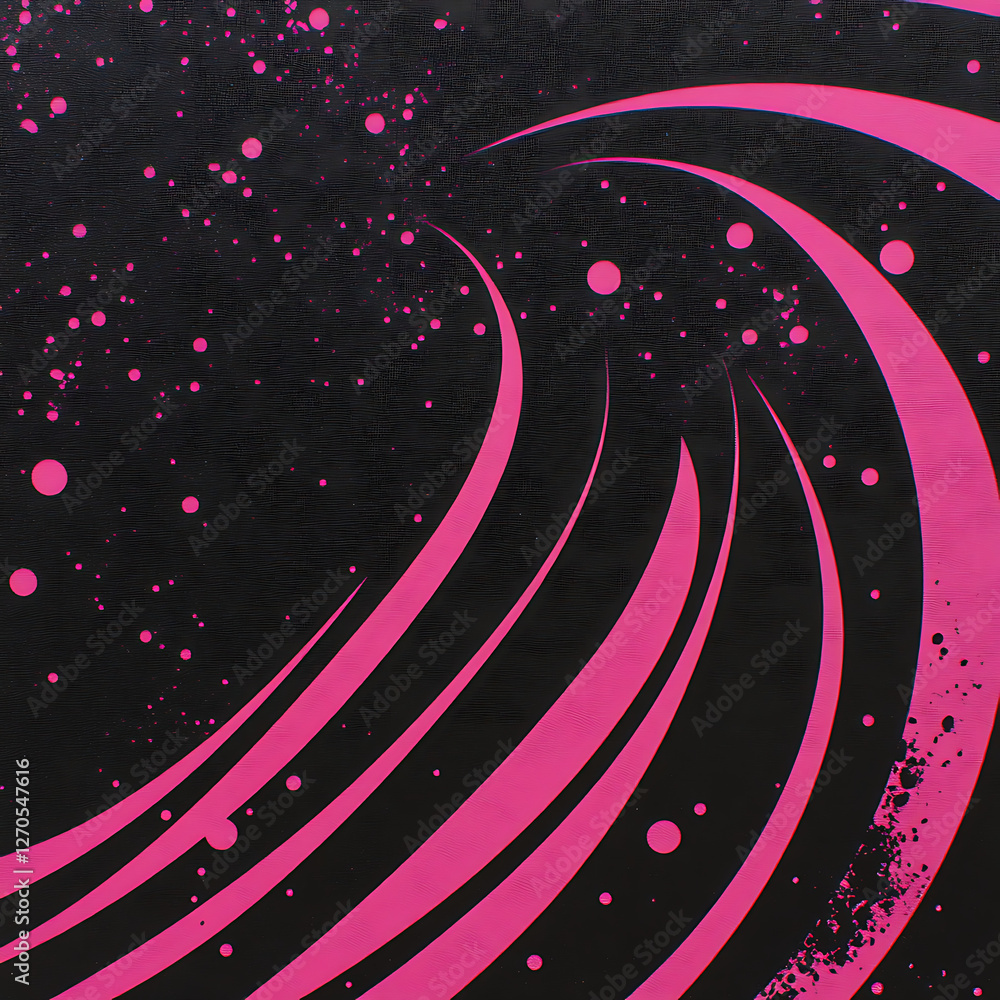 Poster abstract pink curves and splatters on black background an artistic and modern design expression
