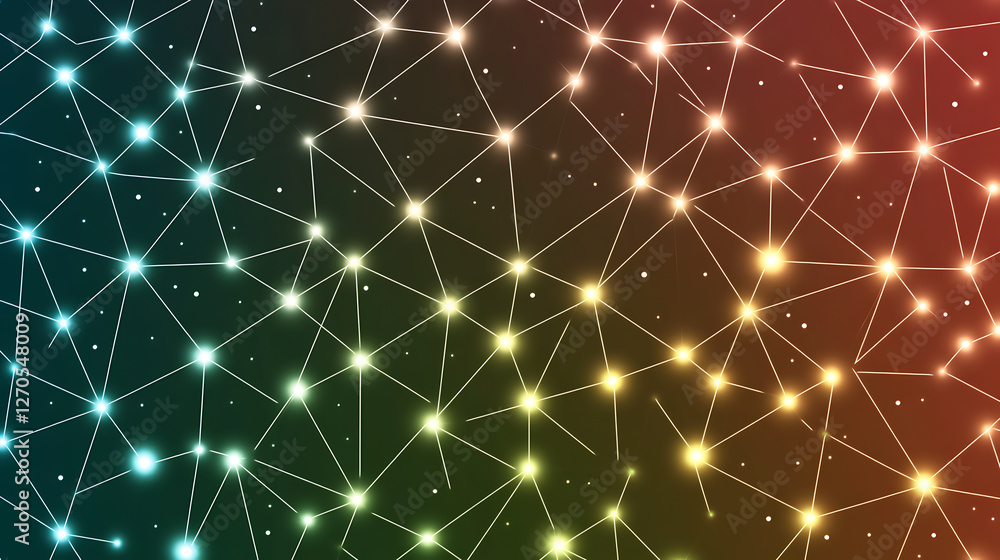 Poster abstract polygonal network with glowing points and color gradient background design element concept