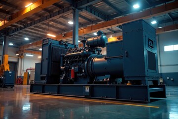 Fototapeta premium Massive industrial generator humming with power , heavy machinery, electricity