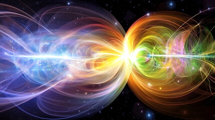 Obraz premium Abstract Space Time Energy Confluence with Spectral Light Emission and Nebulous Cosmic Forms
