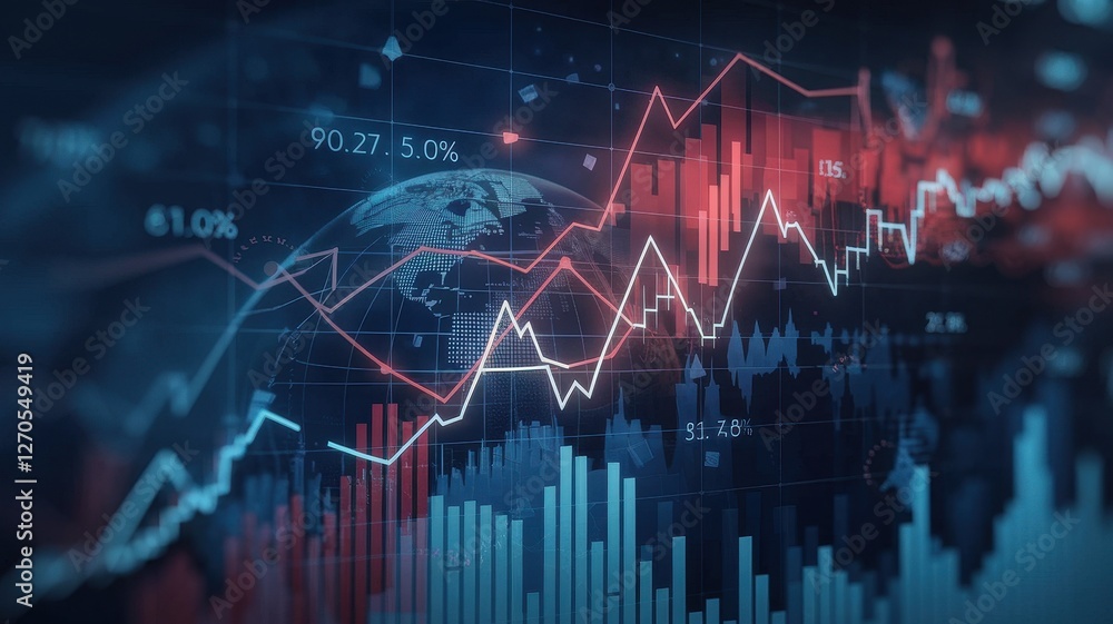 Aufkleber global stock market data with graphs and world map