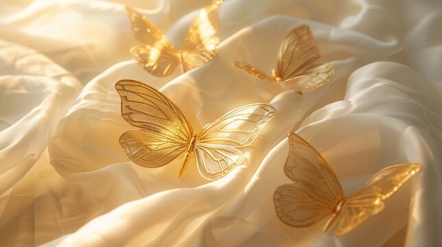 Golden Butterflies on Fabric