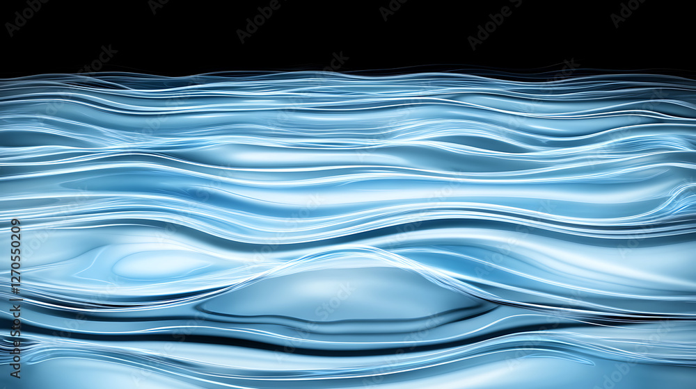 Poster abstract waves of light blue on dark backdrop serene modern pattern artistic rendering