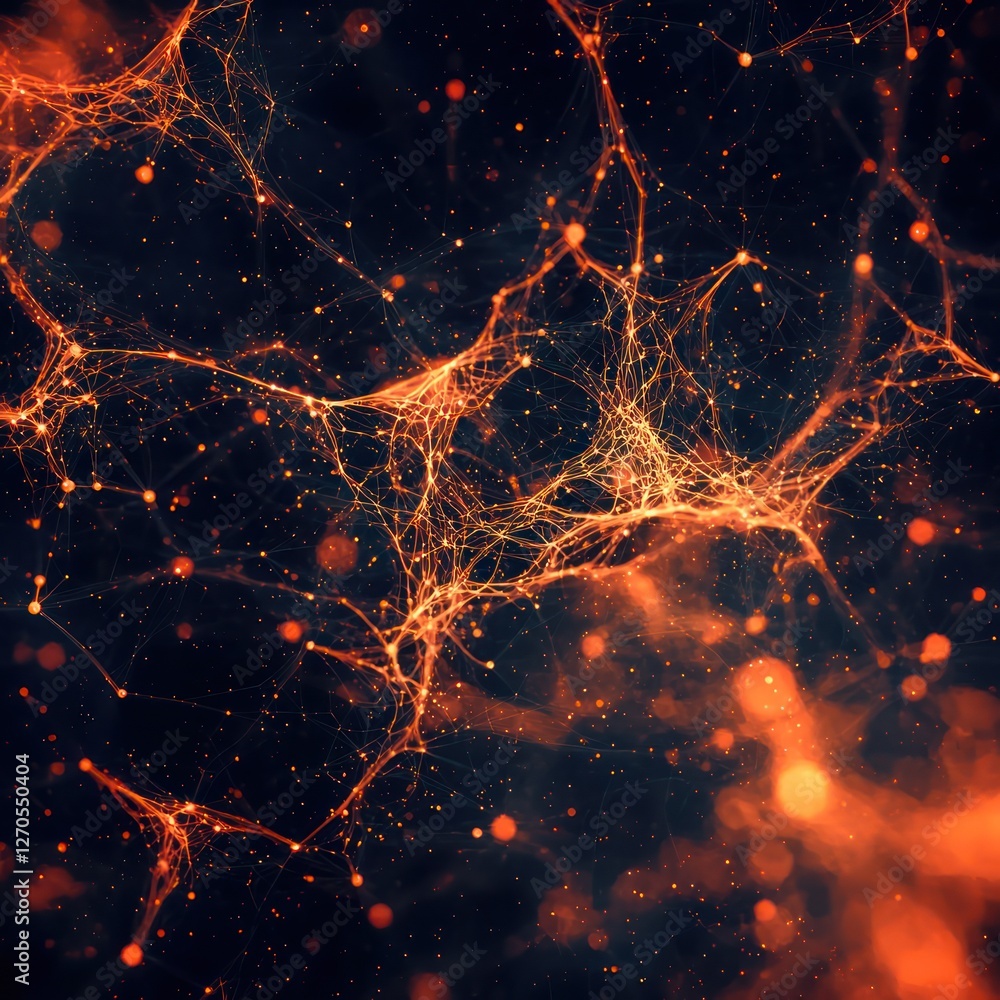Poster wavy threads of energy forming glowing interactive data networks, enhancing deep ai systems.