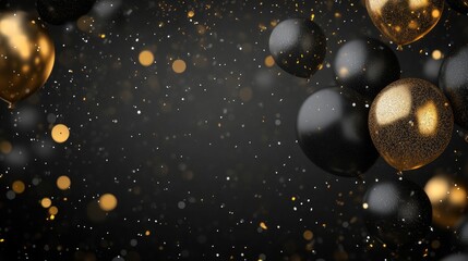 Dark Gray Canvas with Sparkling Black and Gold Orbs Floating