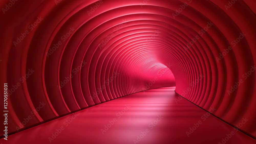 Poster futuristic endless red tunnel background with vibrant abstract curved design and dynamic lighting fo
